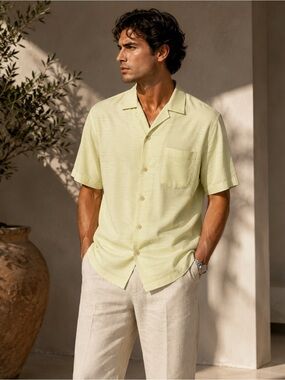 Tommy Bahama Men’s Silk Shirt S Light Lime Green Short Sleeve Resort